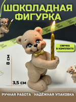 Шоколадная фигурка Мишка задувает свечку золотой