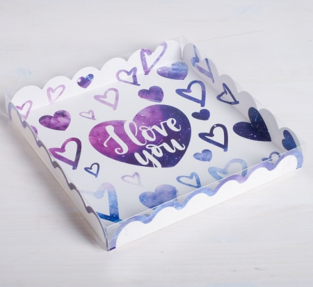 Коробка для кондитерских изделий с PVC-крышкой I love you, 21 × 21 × 3 см