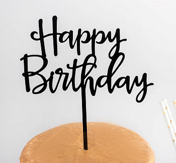 Топпер на торт "Happy Birthday" черный