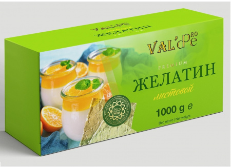 Желатин говяжий листовой 180+bloom Gold Халяль Valde 1кг