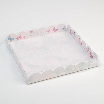 Коробка для кондитерских изделий с PVC-крышкой «Наслаждайся моментом», 21 × 21 × 3 см