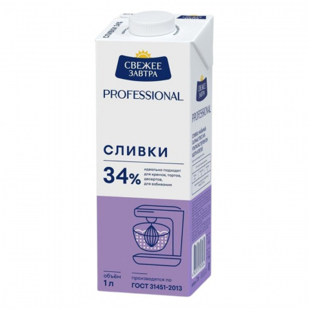 Сливки натуральные Свежее Завтра 34% 1 л