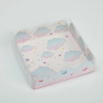 Коробка для кондитерских изделий с PVC-крышкой «Побалуй себя», 10,5 × 10,5 × 3 см