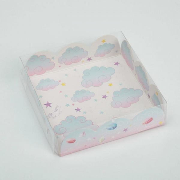 Коробка для кондитерских изделий с PVC-крышкой «Побалуй себя», 10,5 × 10,5 × 3 см