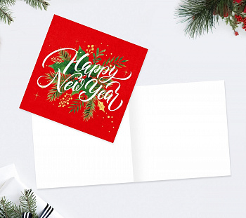 Открытка-мини Happy New Year, 7 × 7 см