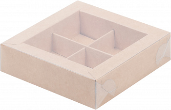 Коробка   4 конфет с пластиковой крышкой Крафт