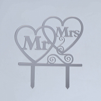 Топпер на торт Mr&Mrs, цвет серебряный