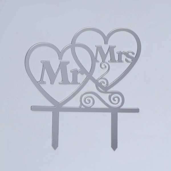 Топпер на торт Mr&Mrs, цвет серебряный