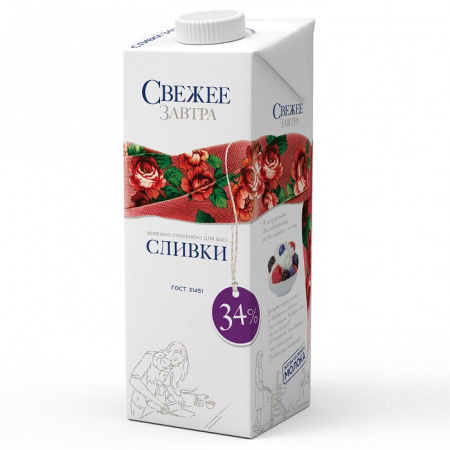 Сливки Свежее Завтра 34% 1л 12шт